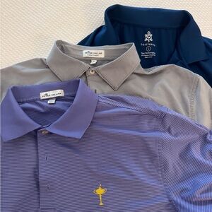 Three Peter Millar Performance Polos Blue and Gray